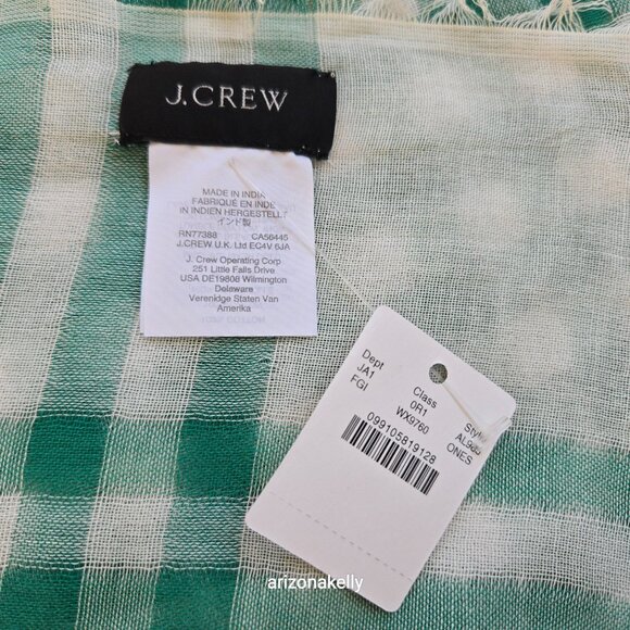 NWT J. Crew Green Gingham Cotton Lightweight Scarf - Picture 3 of 10